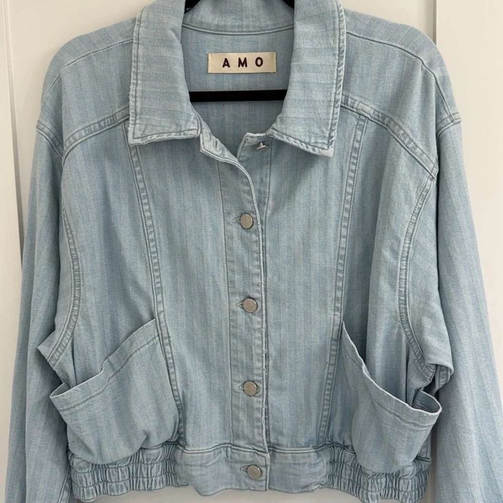 AMO Cropped Denim Jacket, Sz L - Picture 4 of 12